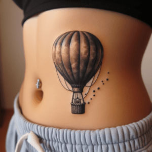 Tiny Hot Air Balloon With A Basket And Floating Lines