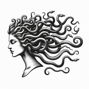 Tiny Medusa With Elegant Snakes