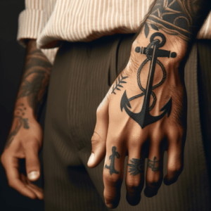 Traditional Anchor And Rope On The Fingers