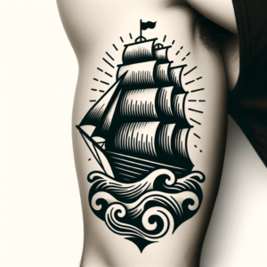 Traditional Ship With Waves