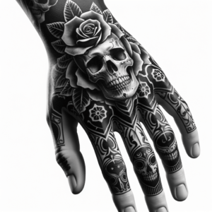 Traditional Skull And Roses On The Fingers