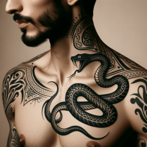 Traditional Snake Design On A Man’S Clavicle