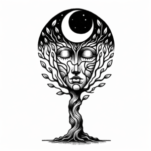 Tree With A Human Face In A Surrealism Tattoo Style