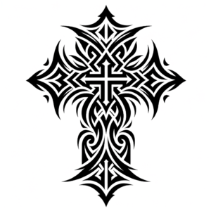 Tribal Cross Tattoo With Black Ink Patterns