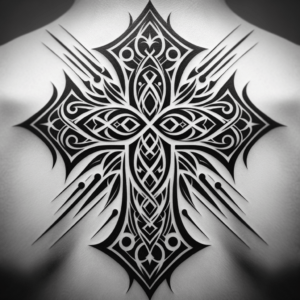 Tribal Cross Tattoo With Symmetrical Patterns