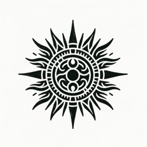 Tribal Sun With Rays In Black Ink