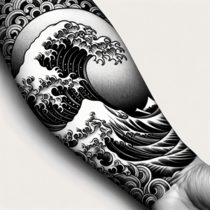 Ukiyo-E Wave Depicted In A Japanese Tattoo