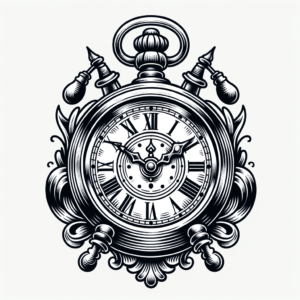 Vintage Clock In Neo Traditional Tattoo Style