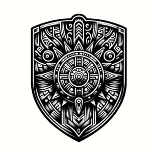 Warrior Shield In Aztec Tattoo Style