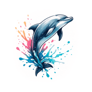Watercolor Dolphin With Splash