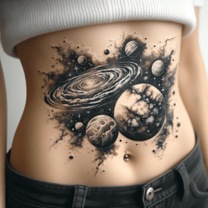 Watercolor Galaxy With Swirling Stars And Planets