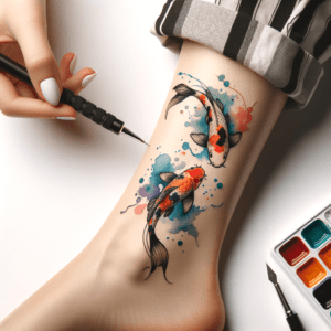 Watercolor Koi Fish Swimming