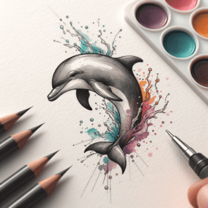 Watercolor Tattoo Design Of A Dolphin