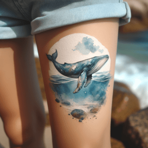 Watercolor Whale With Waves