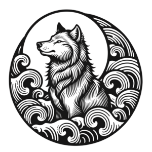 Wolf With Japanese Waves