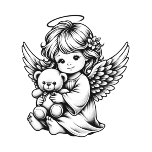 Adorable Angel Holding A Teddy Bear
