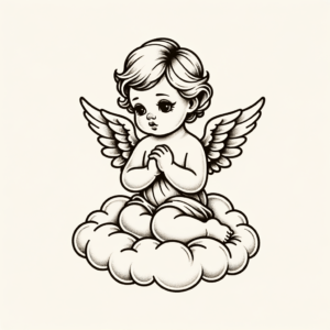 Adorable Angel Sitting On A Cloud
