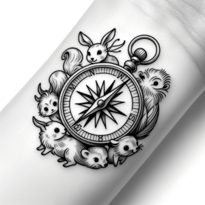 Adorable Compass Accompanied By Whimsical Animal Companions