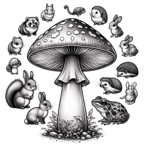 Adorable Mushroom With Small Animals Around It