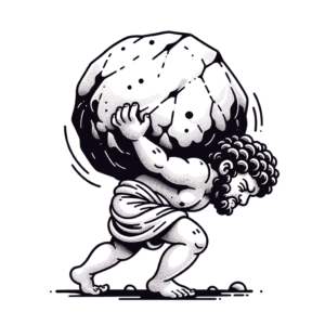 Adorable Sisyphus With A Cartoonish Boulder