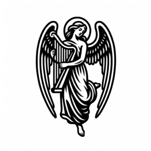 Angel With Harp In Minimalist Style