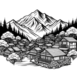 Anime Mountain With A Peaceful Village