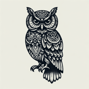 Artisan-Style Owl With Hand-Drawn, Rustic Elements