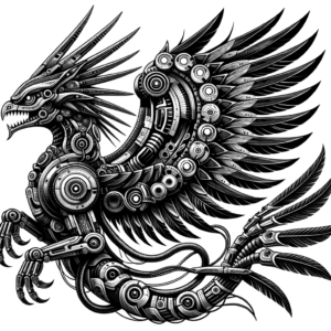 Biomechanical Quetzalcoatl With Mechanical Feathers