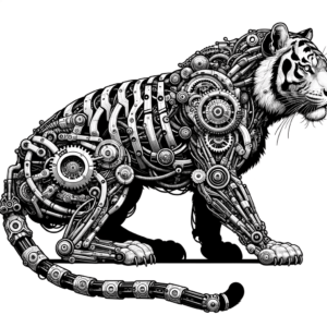 Biomechanical Tiger With Mechanical Parts