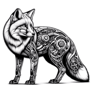 Biomechanics Fox With Mechanical Parts Integrated Into Its Body