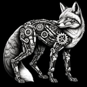 Biomechanics Fox With Robotic Limbs And Gears