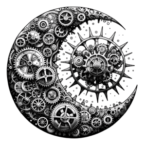 Biomechanics Moon With Gears And Cogs