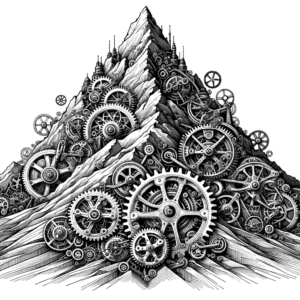 Biomechanics Mountain With Gears And Cogs