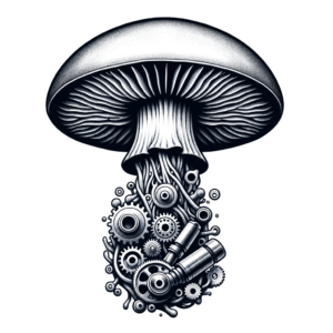 Biomechanics Mushroom Merging With Mechanical Parts