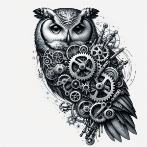 Biomechanics Owl With Gears And Mechanical Parts