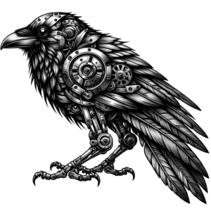 Biomechanics Raven With Metal Feathers