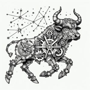 Biomechanics Taurus Constellation With Mechanical Stars