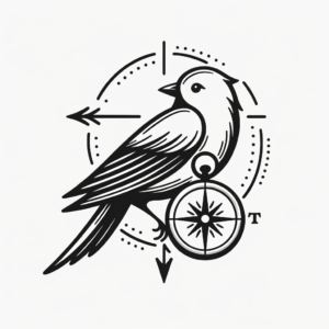 Bird And Compass In A Minimalist Style