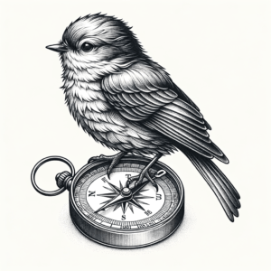 Bird Perched Atop A Compass