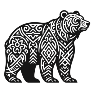 Blackwork Bear With Tribal Motifs