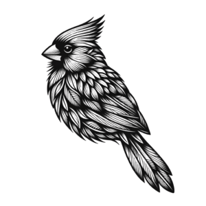 Blackwork Cardinal With Intricate Feather Patterns