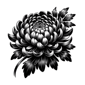 Blackwork Chrysanthemum With Solid Black Design