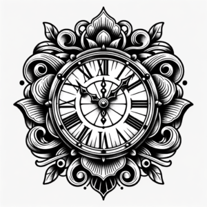 Blackwork Clock With Heavy Outlines