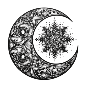 Blackwork Crescent Moon With Pattern