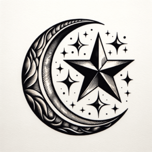 Blackwork Crescent Moon With Star