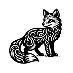 Blackwork Fox With Intricate, Solid Black Designs