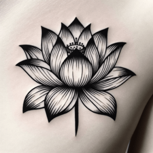 Blackwork Lotus Flower With Solid Black Lines