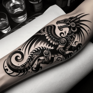 Blackwork Quetzalcoatl With Dark Tones