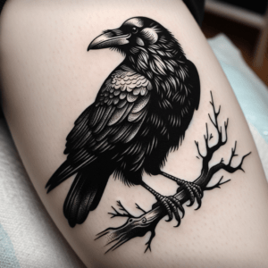 Blackwork Raven On A Branch