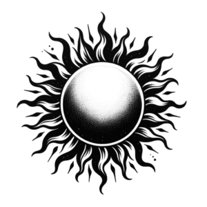 Blackwork Sun With Solid Black Ink And Bold Contrast